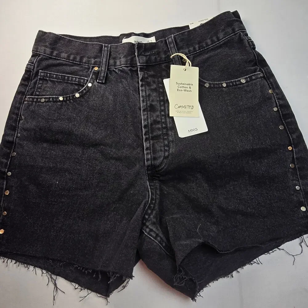 NWT Mango MNG 2-piece Studded Denim Vest and Shorts. Vest Size M, Shorts size 4